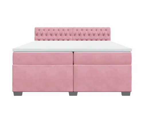 Atsperu Gulta Ar Matraci, Rozā Samts, 200X200 Cm Vidaxl