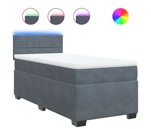 Spyruoklinė Lova Ir Čiužiniu, Tamsiai Pilka, Aksomas, Vienvietė