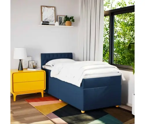 Atsperu Gultas Rāmis Ar Matraci, Zils, 80X200 Cm, Audums Vidaxl