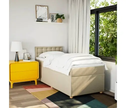 Lova Su Spyruoklėmis Ir Čiužiniu, Kreminė, 80X200cm Audinys