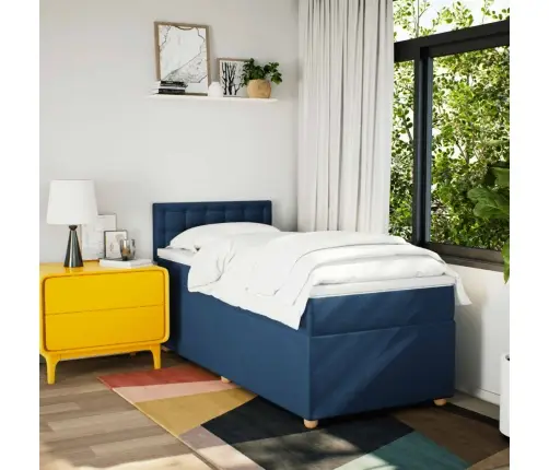 Atsperu Gultas Rāmis Ar Matraci, Zils, 80X200 Cm, Audums Vidaxl