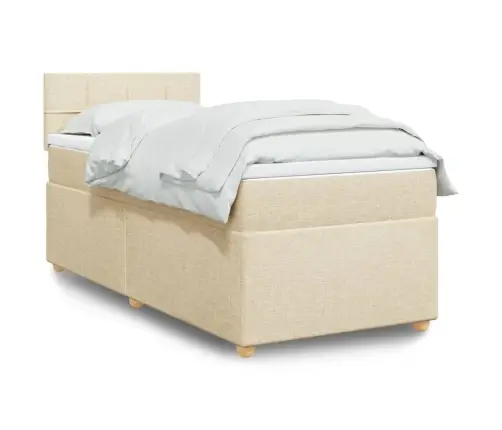 Atsperu Gulta Ar Matraci, Krēmkrāsas, 90X190 Cm, Audums Vidaxl