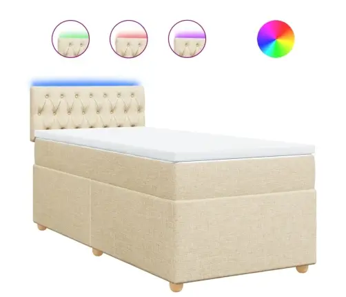 Lova Su Spyruoklėmis Ir Čiužiniu, Kreminė, 90X190 cm Audinys