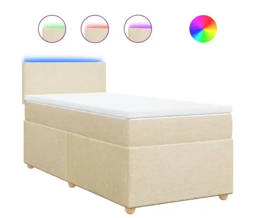 Atsperu Gultas Rāmis Ar Matraci, Krēmkrāsas, 90X200 Cm, Audums Vidaxl