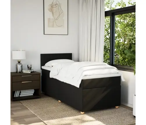 Lova Su Spyruoklėmis Ir Čiužiniu, Juoda, 100X200cm Audinys