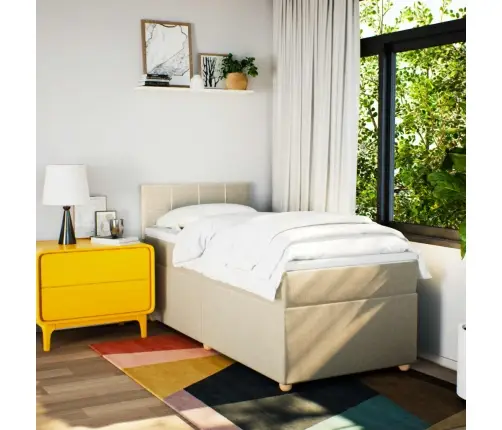 Atsperu Gultas Rāmis Ar Matraci, Krēmkrāsas, 100X200 Cm, Audums Vidaxl