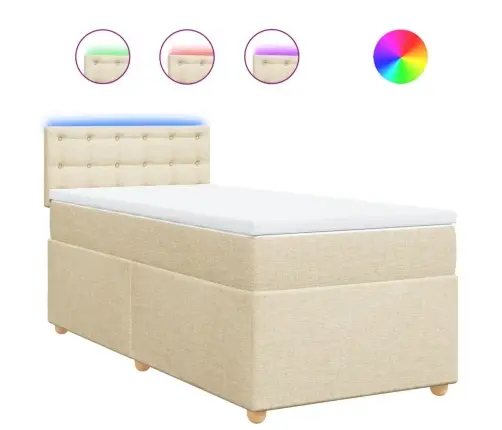 Atsperu Gultas Rāmis Ar Matraci, Krēmkrāsas, 100X200 Cm, Audums Vidaxl