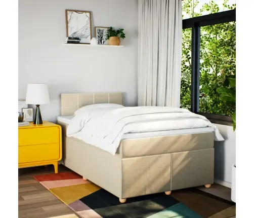 Atsperu Gulta Ar Matraci, Krēmkrāsas Audums, 120X190 Cm Vidaxl