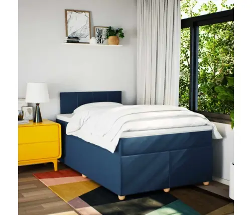 Atsperu Gulta Ar Matraci, Zils Audums, 120X190 Cm Vidaxl