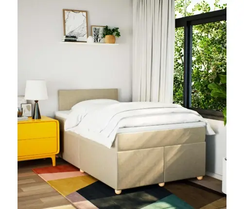 Atsperu Gultas Rāmis Ar Matraci, Krēmkrāsas, 120X200 Cm, Audums Vidaxl