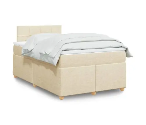 Lova Su Spyruoklėmis Ir Čiužiniu, Kreminė, 120X200 cm Audinys