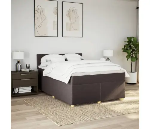 Atsperu Gultas Rāmis Ar Matraci, Tumši Brūna, 140X190Cm, Audums Vidaxl