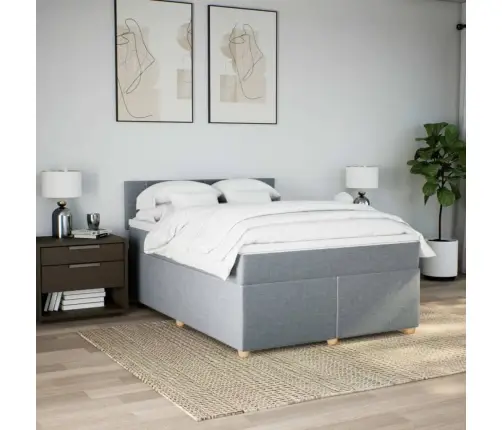 Atsperu Gulta Ar Matraci, Gaiši Pelēka Audums, 140X190 Cm Vidaxl