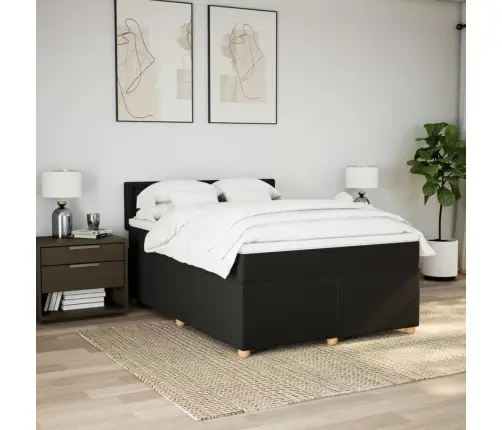 Atsperu Gulta Ar Matraci, Melna Audums, 140X190 Cm Vidaxl