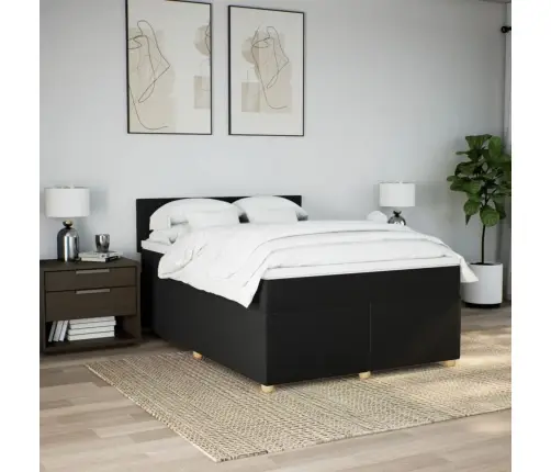 Atsperu Gulta Ar Matraci, Melna, 140X200 Cm, Audums Vidaxl