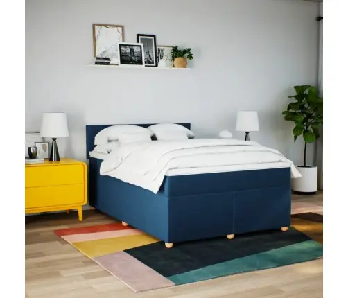 Lova Su Spyruoklėmis Ir Čiužiniu, Mėlyna, 140X200 cm Audinys