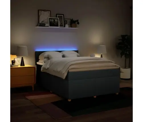 Lova Su Spyruoklėmis Ir Čiužiniu, Mėlyna, 140X200 cm Audinys