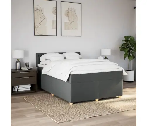 Atsperu Gulta Ar Matraci, Tumši Pelēka, 140X200 Cm, Audums Vidaxl