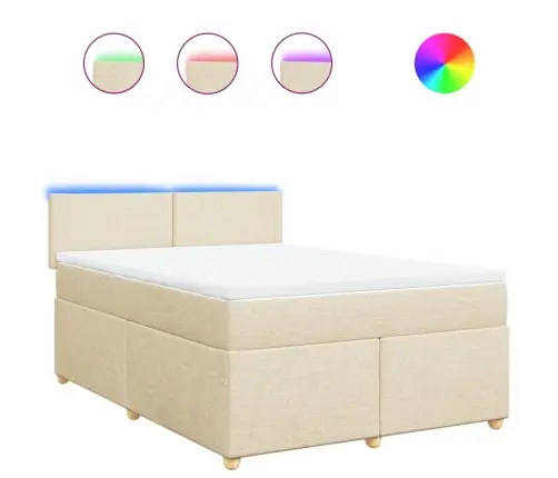 Lova Su Spyruoklėmis Ir Čiužiniu, Kreminė, 160X200 cm Audinys