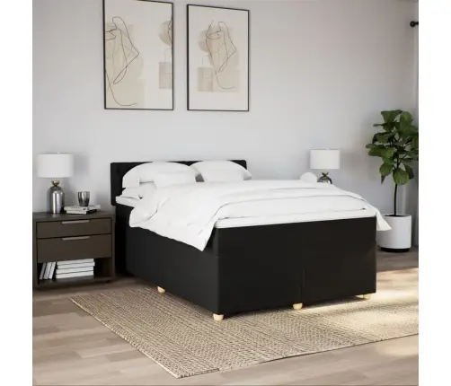 Lova Su Spyruoklėmis Ir Čiužiniu, Juoda, 160X200 cm Audinys