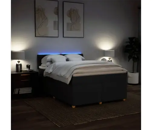 Lova Su Spyruoklėmis Ir Čiužiniu, Juoda, 160X200 cm Audinys