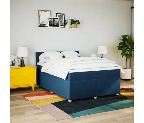 Lova Su Spyruoklėmis Ir Čiužiniu, Mėlyna, 160X200 cm Audinys