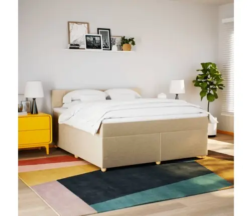 Lova Su Spyruoklėmis Ir Čiužiniu, Kreminė, 180X200 cm Audinys