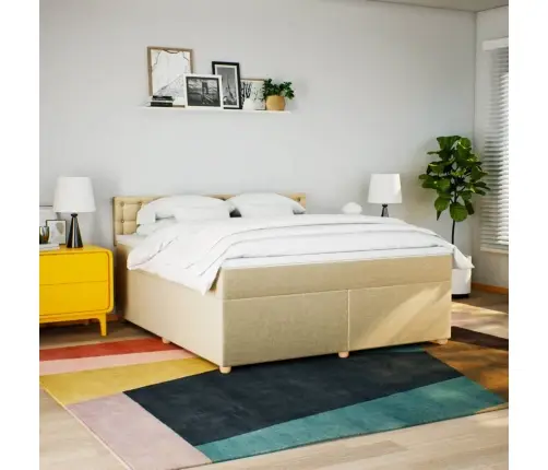 Atsperu Gulta Ar Matraci, Krēmkrāsas, 180X200 Cm, Audums Vidaxl