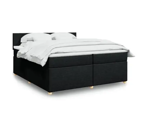 Atsperu Gultas Rāmis Ar Matraci, Melna Audums, 200X200 Cm Vidaxl