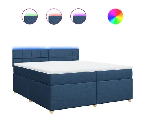 Lova Su Spyruoklėmis Ir Čiužiniu, Mėlyna, 200X200 cm Audinys