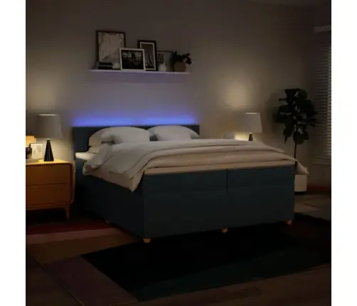 Lova Su Spyruoklėmis Ir Čiužiniu, Mėlyna, 200X200 cm Audinys