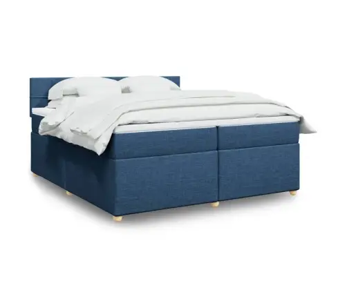 Lova Su Spyruoklėmis Ir Čiužiniu, Mėlyna, 200X200 cm Audinys