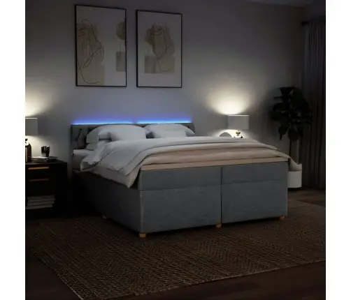 Lova Su Spyruoklėmis Ir Čiužiniu, Pilka, 200X200cm Audinys