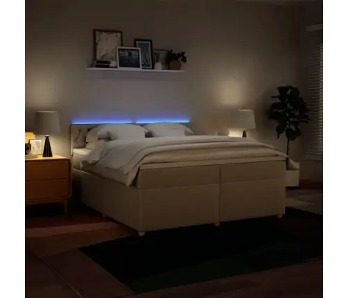 Atsperu Gultas Rāmis Ar Matraci, Krēmkrāsas Audums, 200X200 Cm Vidaxl