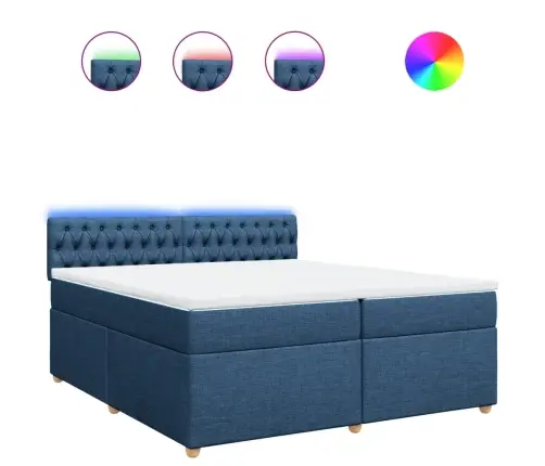 Atsperu Gultas Rāmis Ar Matraci, Zils Audums, 200X200 Cm Vidaxl