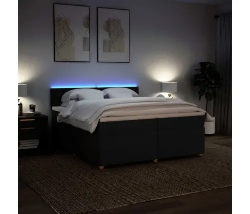 Atsperu Gultas Rāmis Ar Matraci, Melna Audums, 200X200 Cm Vidaxl