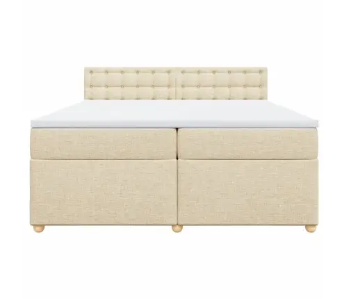 Atsperu Gultas Rāmis Ar Matraci, Krēmkrāsas Audums, 200X200 Cm Vidaxl