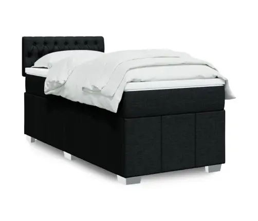 Lova Su Spyruoklėmis Ir Čiužiniu, Juoda, 90X190 cm Audinys