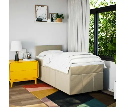 Atsperu Gultas Rāmis Ar Matraci, Pelēkbrūns, 90X200 Cm, Audums Vidaxl