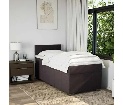 Atsperu Gultas Rāmis Ar Matraci, Tumši Brūna, 90X200 Cm, Audums Vidaxl