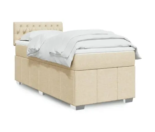 Atsperu Gultas Rāmis Ar Matraci, Krēmkrāsas, 90X200 Cm, Audums Vidaxl