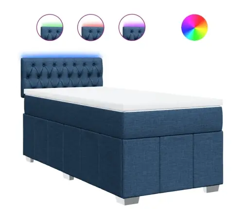 Atsperu Gultas Rāmis Ar Matraci, Zils, 90X200 Cm, Audums Vidaxl