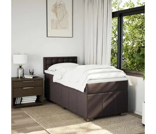 Atsperu Gultas Rāmis Ar Matraci, Tumši Brūna, 90X200 Cm, Audums Vidaxl