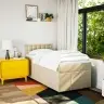 Atsperu Gultas Rāmis Ar Matraci, Krēmkrāsas, 90X200 Cm, Audums Vidaxl