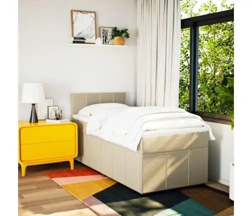 Atsperu Gultas Rāmis Ar Matraci, Krēmkrāsas, 100X200 Cm, Audums Vidaxl