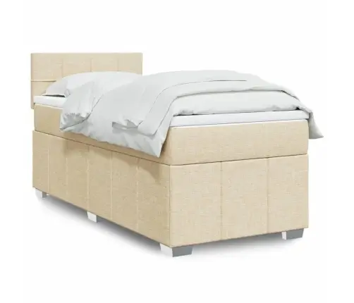 Atsperu Gultas Rāmis Ar Matraci, Krēmkrāsas, 100X200 Cm, Audums Vidaxl