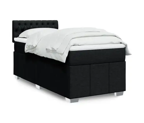 Atsperu Gultas Rāmis Ar Matraci, Melna Audums, 100X200 Cm Vidaxl