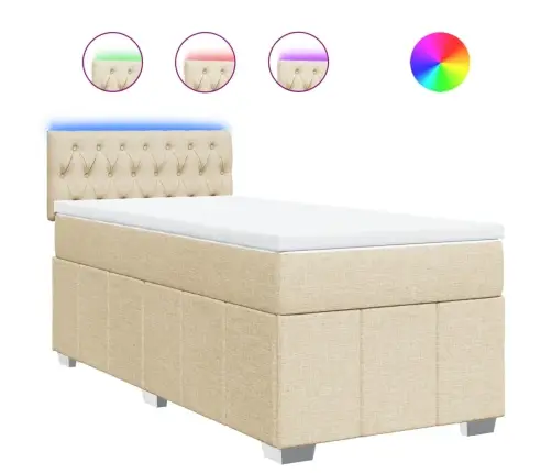 Atsperu Gultas Rāmis Ar Matraci, Krēmkrāsas, 100X200 Cm, Audums Vidaxl