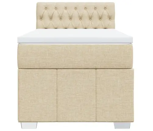 Atsperu Gultas Rāmis Ar Matraci, Krēmkrāsas, 100X200 Cm, Audums Vidaxl