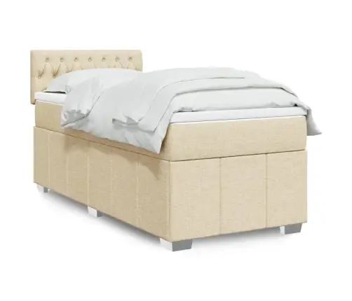 Atsperu Gultas Rāmis Ar Matraci, Krēmkrāsas, 100X200 Cm, Audums Vidaxl